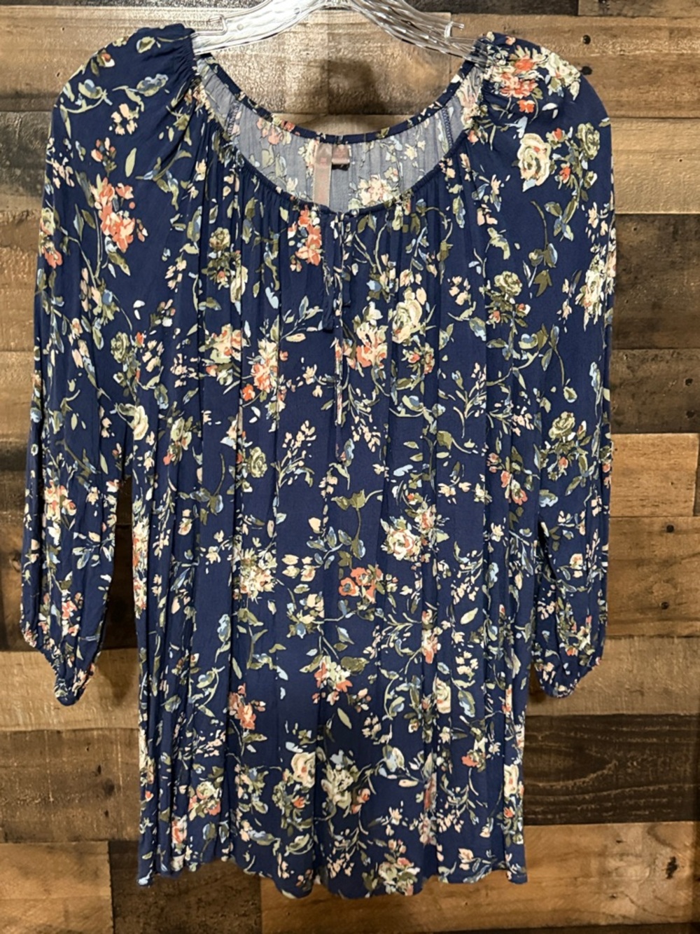 Women’s Navy Floral Peasant Blouse